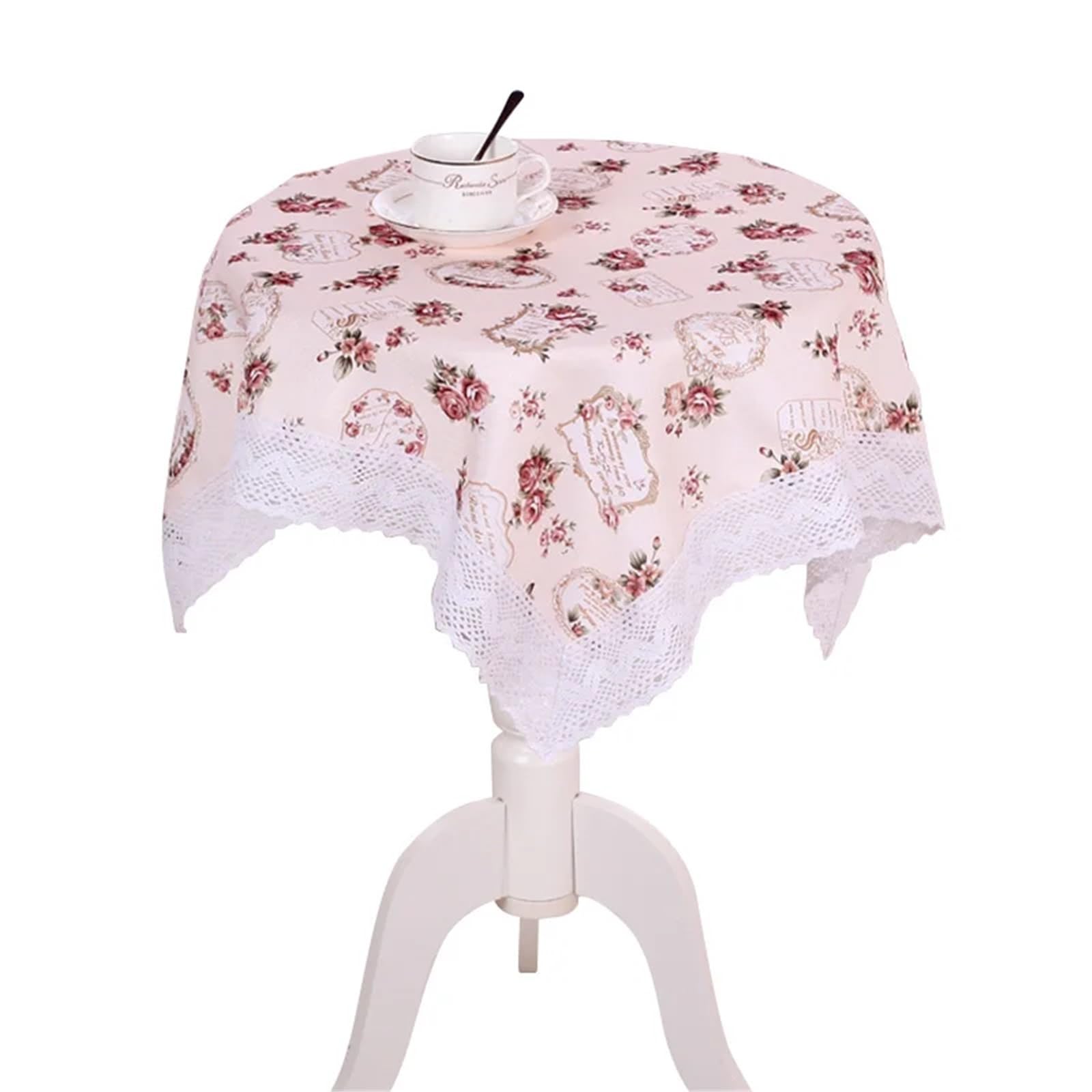 LuMOUzhou Lace Tablecloth Floral Print Rectangular Embroidered Lace Bedside Dining 80x80cm(Type1)