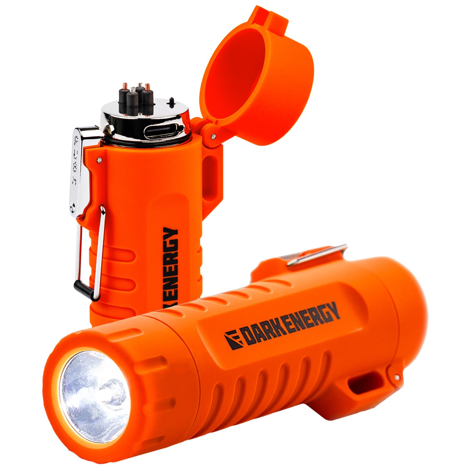 Plasma Lighter - Rechargeable, Windproof, Waterproof, Strobe, Double Plasma Emitters - Orange