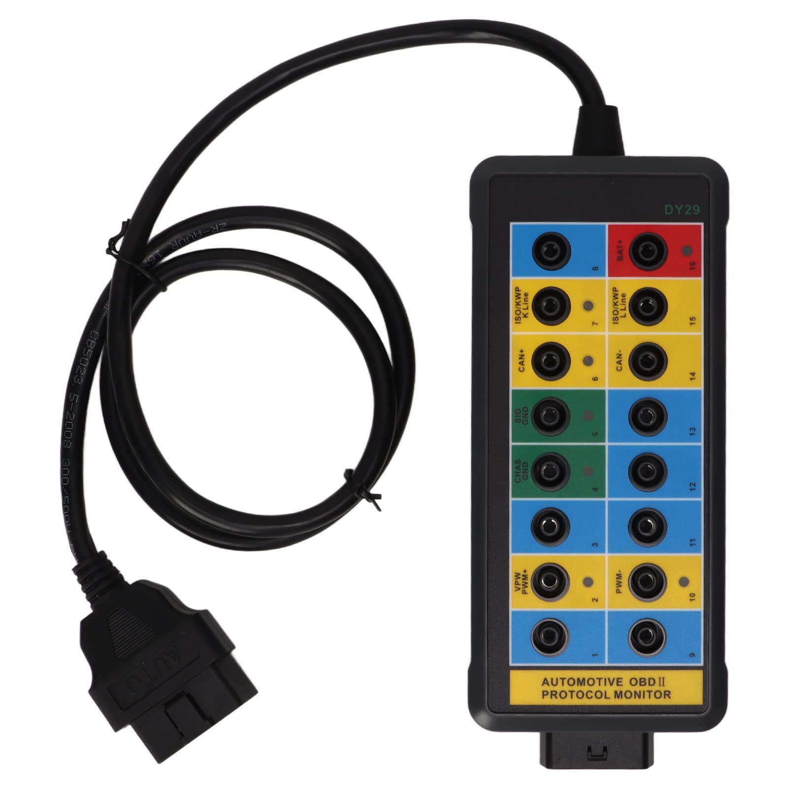 Qiilu 16-poliger OBD2-Breakout-Box OBDII-Protokolldetektor Schnelle Erkennung und einfacher Zugriff auf Überwachungssignale Diagnoseprotokolldetektor OBDII-Schnittstelle für Fahrzeuge
