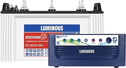 Luminous Eco Volt Neo 850 Pure Sine Wave 700VA/12V Inverter with Red Charge RC 15000PRO 120Ah Battery Combo | Ideal for Home, Office & Shops | 36M Inverter & 48M Battery Warranty