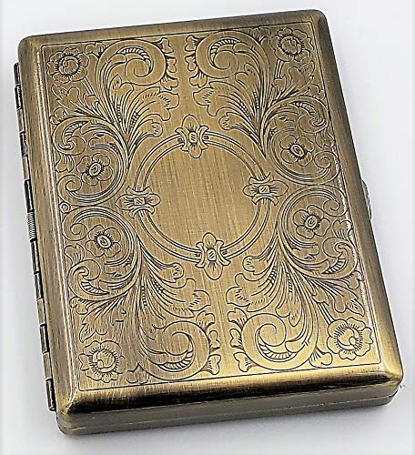 Cigarette Case Victorian Style Metal Holder for Regular, King and 100\'s Size RFID (Large, Antique Brass)