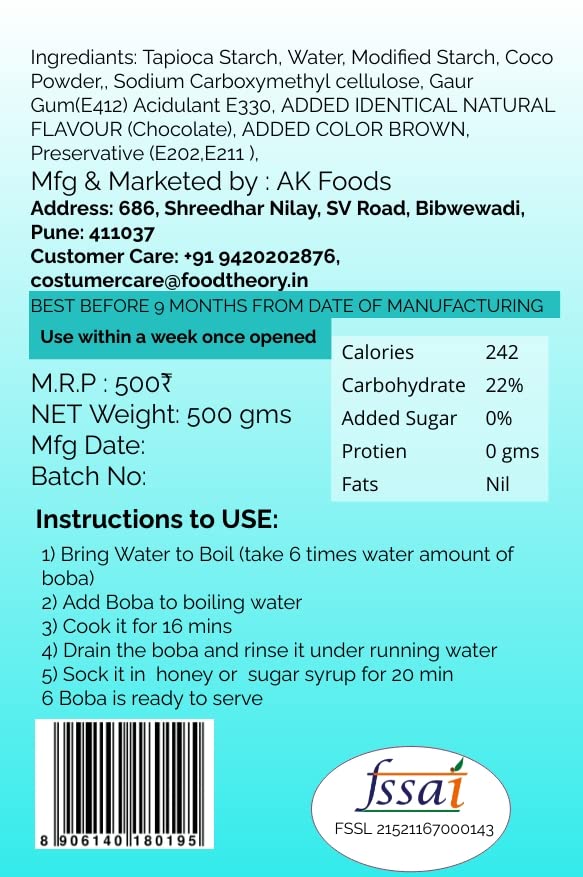 Image of Food Theory Chocolate Boba Pearls /Tapioca Pearls /Bubble Tea Chewy Pearls /Chocolate Bubble Tea,500 Grams