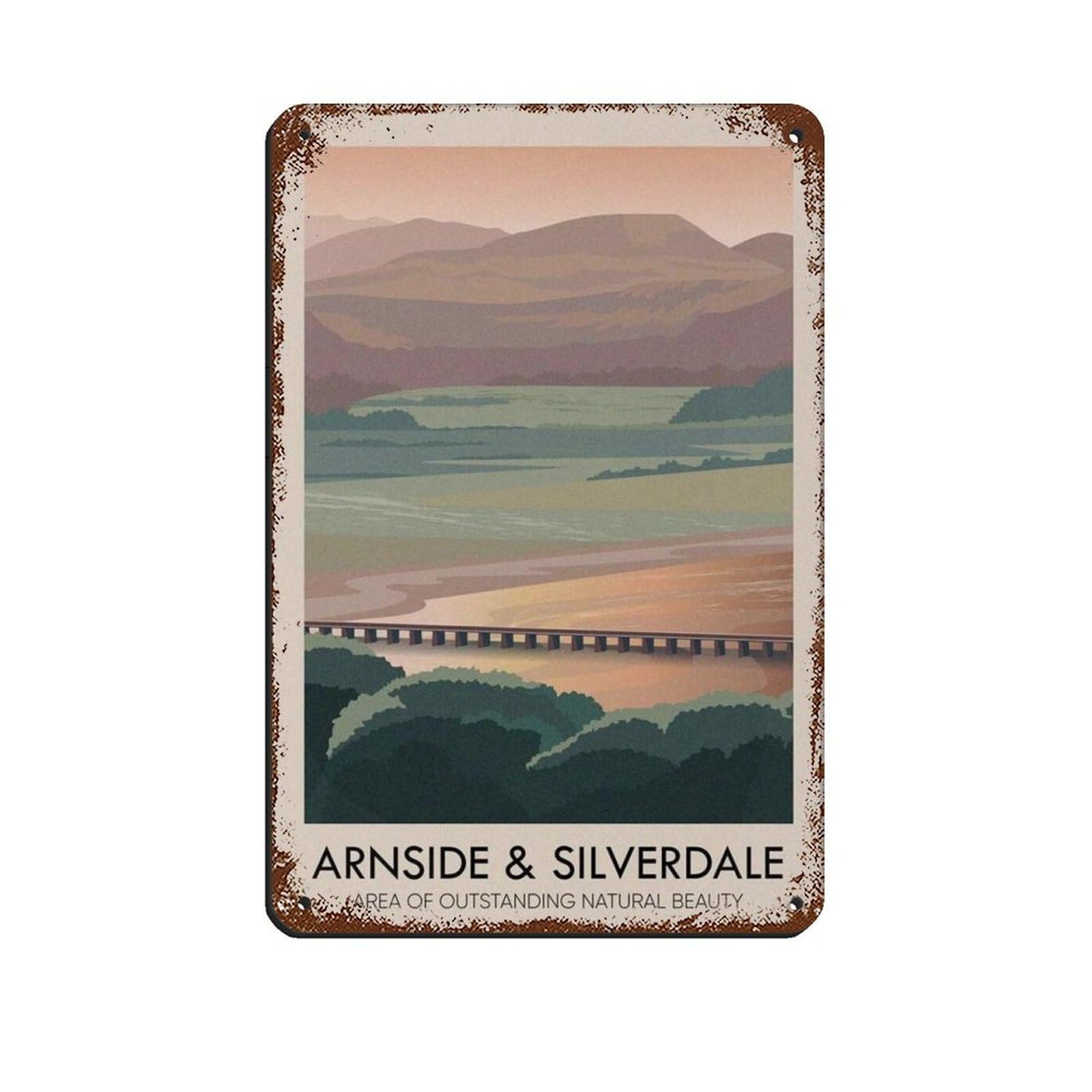 Lxwnze 20L X 30W Cm Arnside And Silverdale Aonb Poster Retro Poster Metal Tin Sign Chic Art Retro Iron Painting Bar People Cave Cafe Family Garage Poster Wall Decoration 8X12inch(20X30cm)