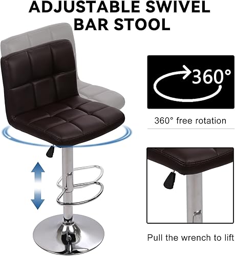 Miniatura 4 de Juego de 2 taburetes de bar, taburete giratorio ajustable de piel sintética, silla de comedor giratoria hidráulica con reposabrazos, sillas modernas