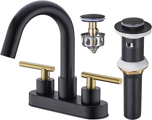 Miniatura 1 de Grifo de baño negro, grifos de fregadero central para fregadero de 3 agujeros, grifo de tocador de 4 pulgadas y 2 manijas con desagüe desplegable de
