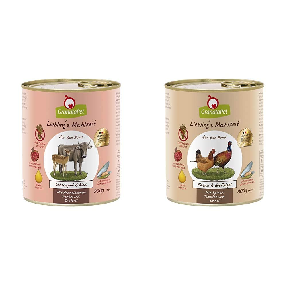 Liebling's Mahlzeit Nassfutter Wildragout & Rind, 6er Pack (6 x 800 g) & Nassfutter Fasan & Geflügel, 6er Pack (6 x 800 g)