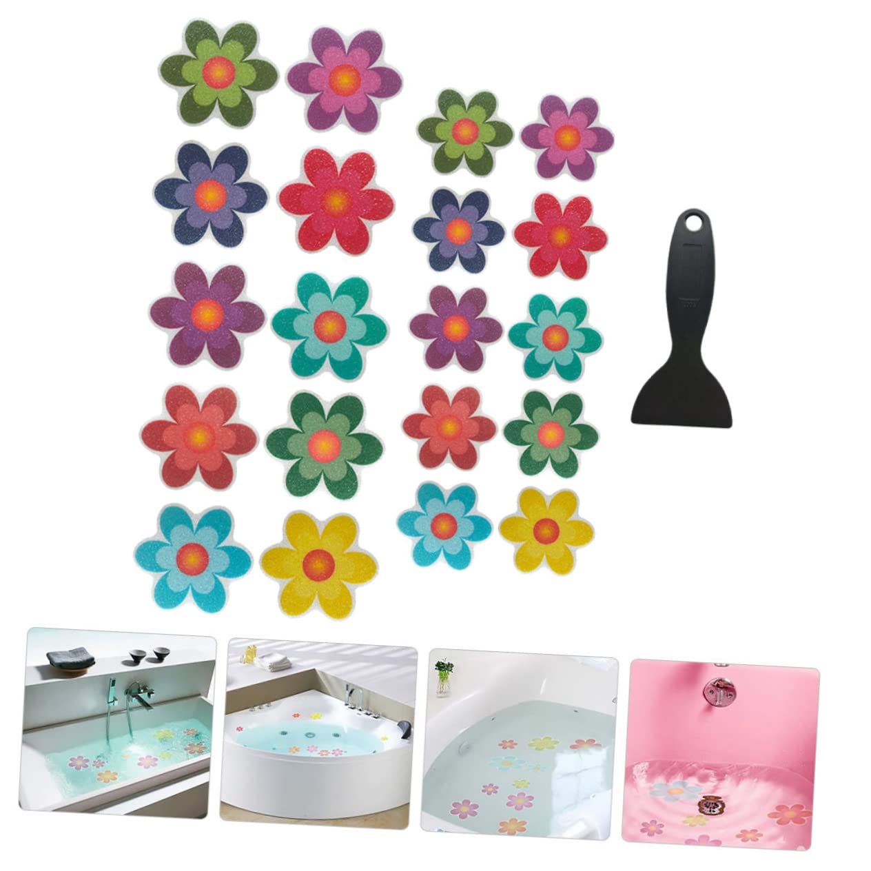 Ciieeo 2 Juegos Adhesivos Antideslizantes para Flores. Apliques De Bañera Agarre De La Bañera Pegatinas Colorida Piso Pegatinas De Polivinilo Dibujos Animados Grava Niño