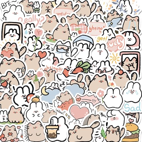 60 PCS Cute Cat Mouse Stickers - Kawaii Anime Cartoon Stickers Pusheen Sticker Indoor Decor Gifts Vinyl Waterproof Party Favor Supplies Gifts (Cute)
