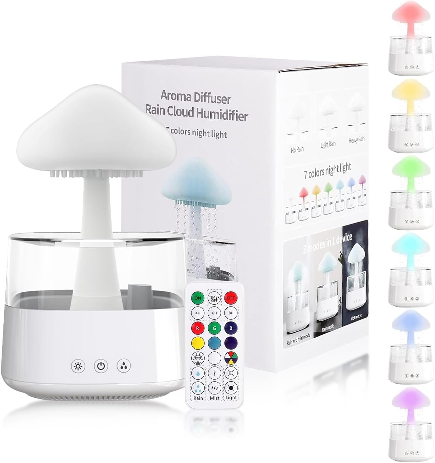 Humidifiers for Bedroom, 450ML Essential Oil Diffuser, Aromatherapy Diffuser, with 7-Color Mood Light, Quiet Raindrop Cool Mist Air Humidifier for Bedroom, Office, Nursery, Plants- White