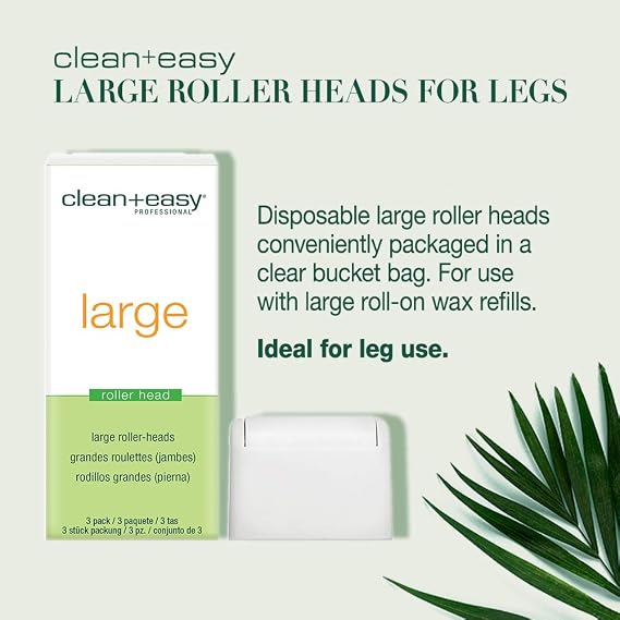Clean + Easy Large Wax Roller Heads Roll On Wax Refill Applicators, Compatible with Wax Cartridges for Legs & Body Hair Removal, 3 Pack