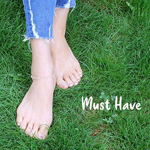 Ankle Bracelet For Women – Anklets For Women Girls – Bohemian Boho Summer Beach Vacation Wear – Gold Plated Chain & Colorful Seed Bead Drop Design - Gift Box Included (Pearl) #TOP3