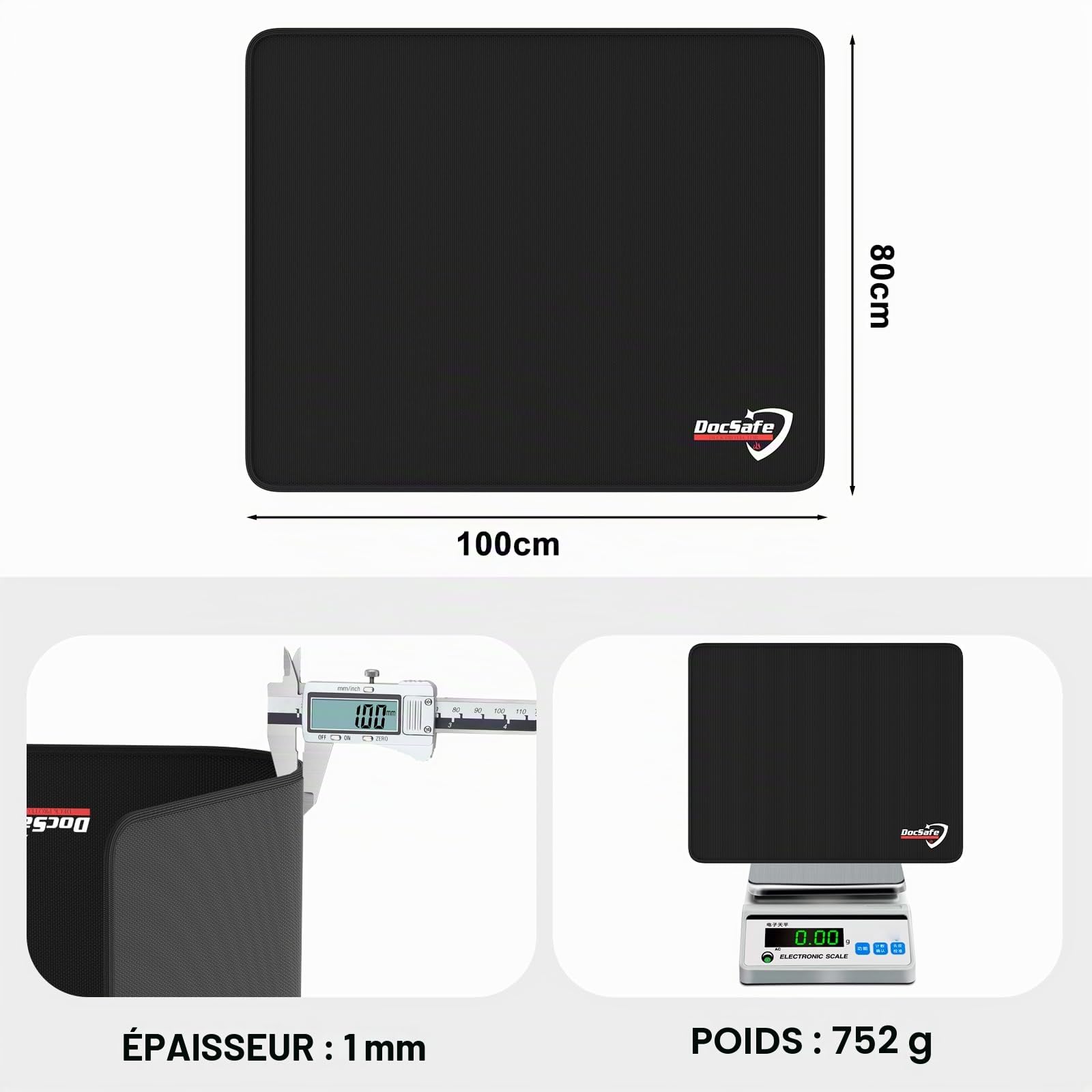 Tapis ignifuge, 100 x 80 cm, protège le sol de la pelouse des étincelles et des braises, noir
