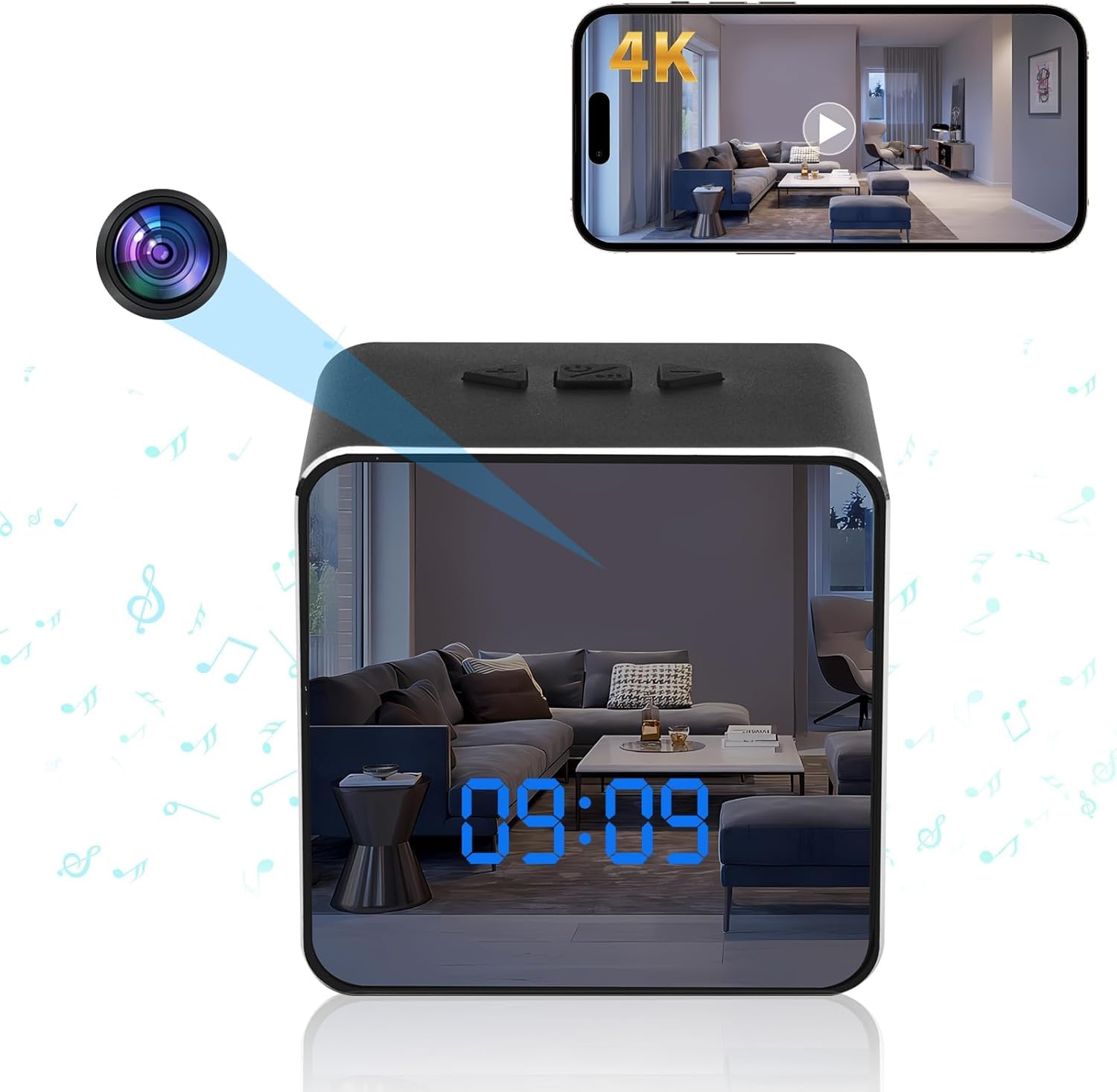 SAFETYNET Hidden Camera Bluetooth Speaker, 4K HD WiFi Hidden Cameras Clock with Video Motion Detection, Clock Camera, Hidden Cameras for Home Security Indoor-image-12