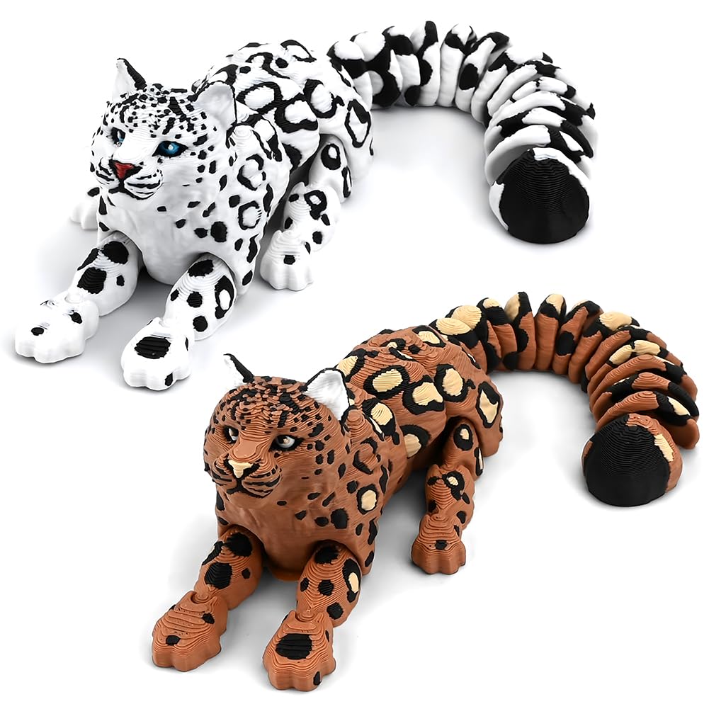 DVSWDMA 2 Pack 3D Printed Leopards - 21cm Articulated Animal Toy with Realistic Poseable Joints, 3D Printed Animals for Fun Animal Decor, Home Display, Desk Decor