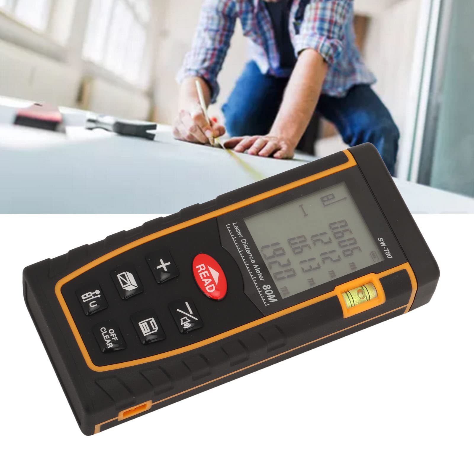 Socobeta Medidor de Distancia Láser, Telémetro Láser, Herramienta de Medición, Cálculo Automático de área y Volumen para Construcción, Industria y hogar. (80 Metros)