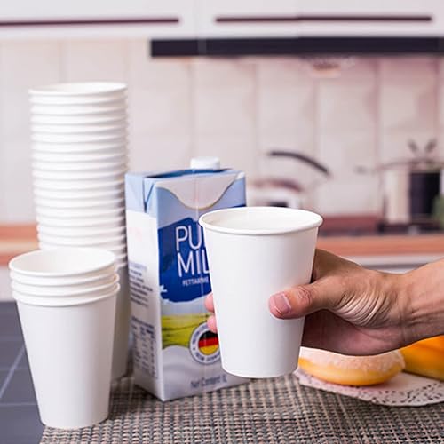 Miniatura 9 de MAYTREE Vasos de papel compostables y biodegradables de 12 onzas para agua caliente, soporte para té, para llevar y taza de café fría, paquete de 100