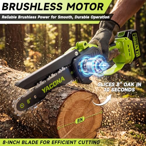 Image of 8 inch Cordless Pole Saw & Mini Chainsaw, Brushless Pole Saws For Tree Trimming with 360 Extension Pole, 16FT Max Reach & 2x Battery, Tool-Free Chain Tensioning, Electric Chainsaw for Branch Cutting