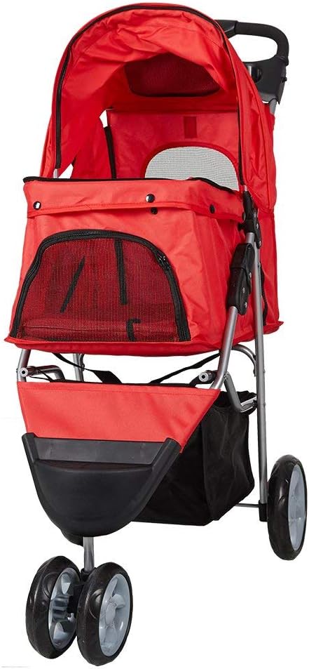 KARMAS PRODUCT Pet Stroller for Dog Cat Small Animal Folding Walk Jogger Travel Carrier Cart with Three Wheels (red) : Pet Supplies