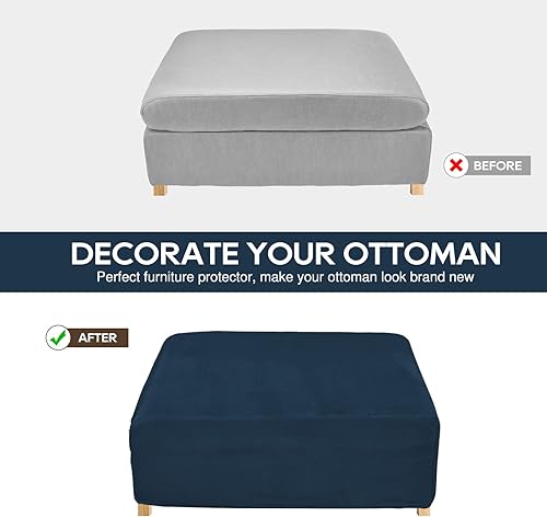 Miniatura 4 de NeColorLife Funda otomana de terciopelo para almacenamiento, funda gruesa y elástica para reposapiés, con banda elástica para otomana rectangular y