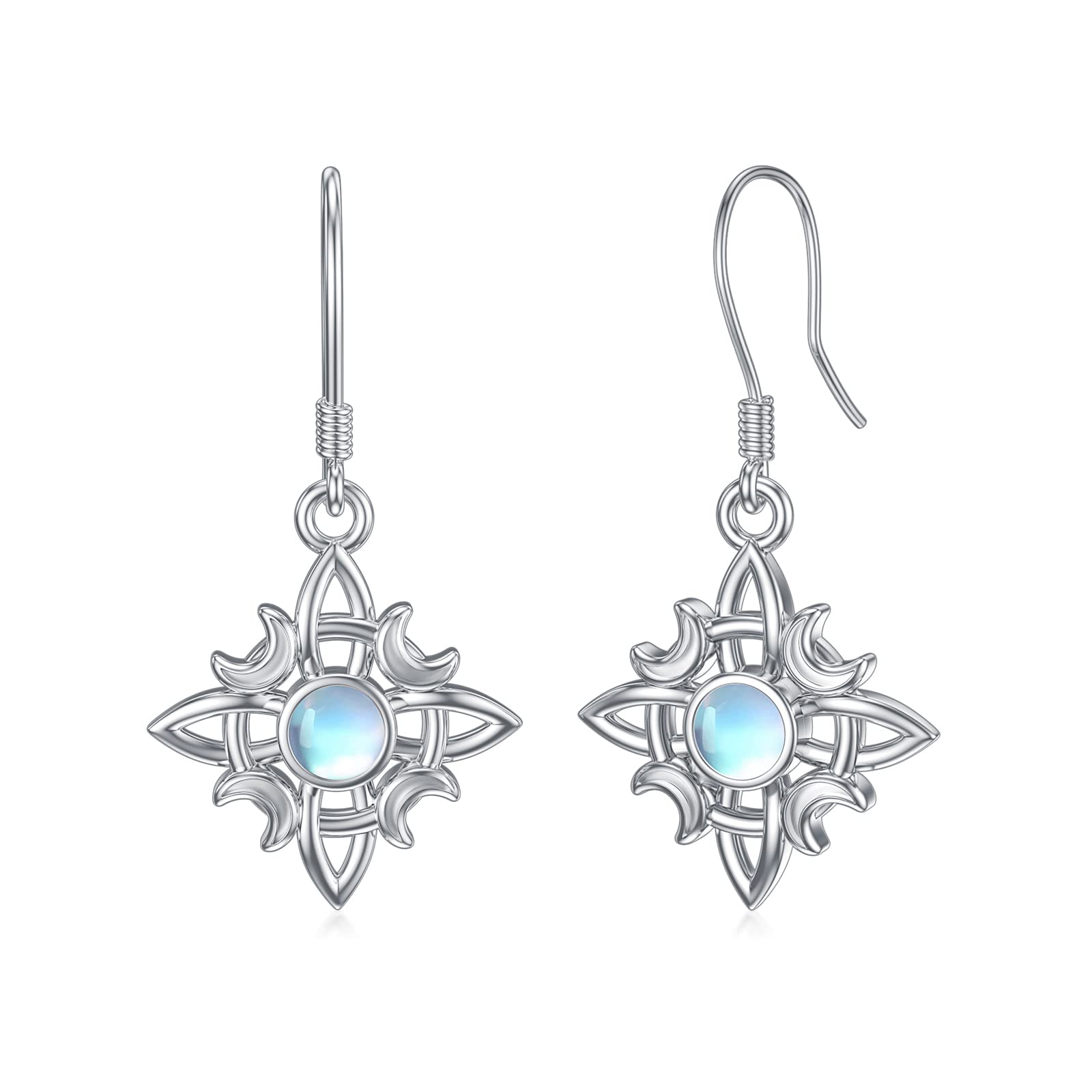 Witches Knot Moonstone Dangle Drop/Stud Earrings 925 Sterling Silver Wicca Moon Irish Celtic Jewelry for Women