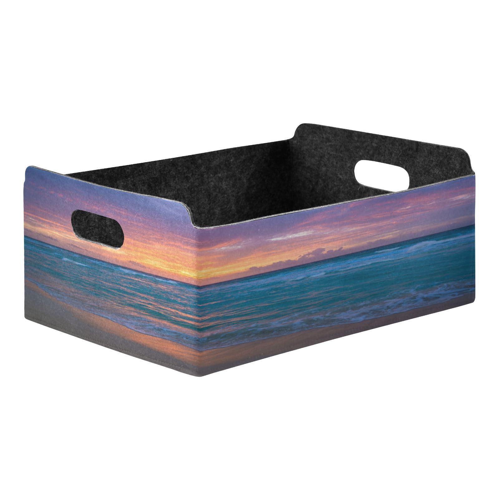 Sea Surf Sunrise Waves Sand Ocean Beach Storage Basket, Baskets for Organizing, Rainbow Storage Bins & Toy Organizer with Handles, Baby Basket for Nursery Storage, Colorful Baskets for Baby Room