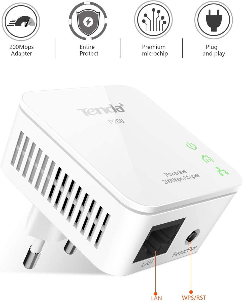 Tenda P200 Kit Network repeater White 10, 100Mbit/s - network extenders (Network repeater, 200 Mbit/s, 10,100 Mbit/s, 10/100Base-T(X), IEEE 802.3,IEEE 802.3u, 200 Mbit/s)