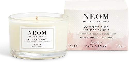 NEOM - Vela perfumada completa Bliss, tamaño de viaje, rosa, lima y pimienta negra | Vela de aromaterapia de aceite esencial | Aroma para aliviar el