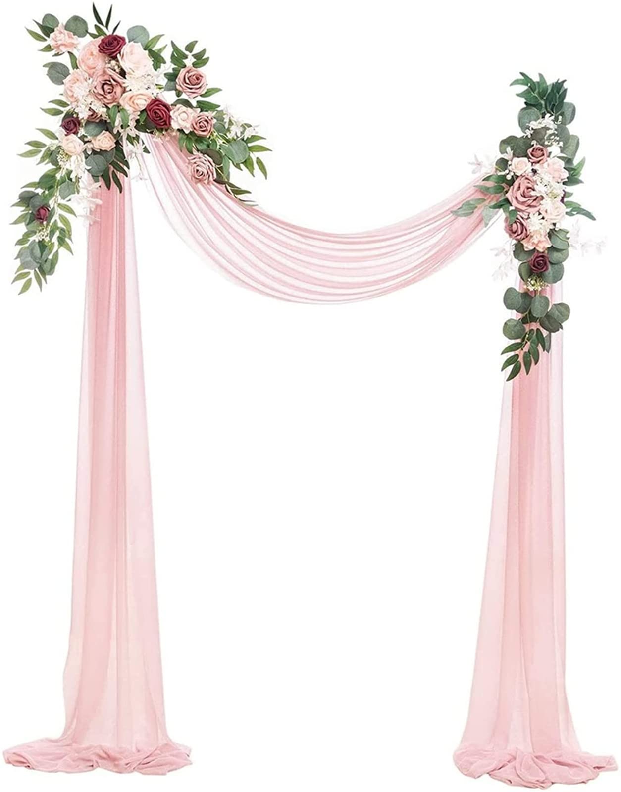 MKLL Artificial Wedding Arch Flowers Kit (Pack of 3) - 2Pcs Flower Swags & 1Pc Arch Drapes, Wedding Ceremony And Reception Backdrop Decoration,Pink