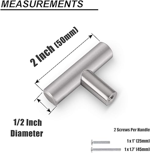 Miniatura 3 de Probrico Paquete de 30 pomos de gabinete de 2 pulgadas de longitud total de acero inoxidable sólido de níquel cepillado para gabinetes de cocina,