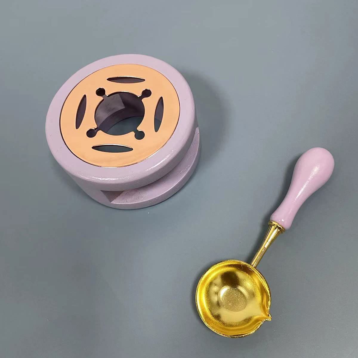 YOKIOU Wax Seal Warmer Kit Wooden Wax Seal Warmer Melting Spoon Kit for Wax Sealing Stamp (Purple)