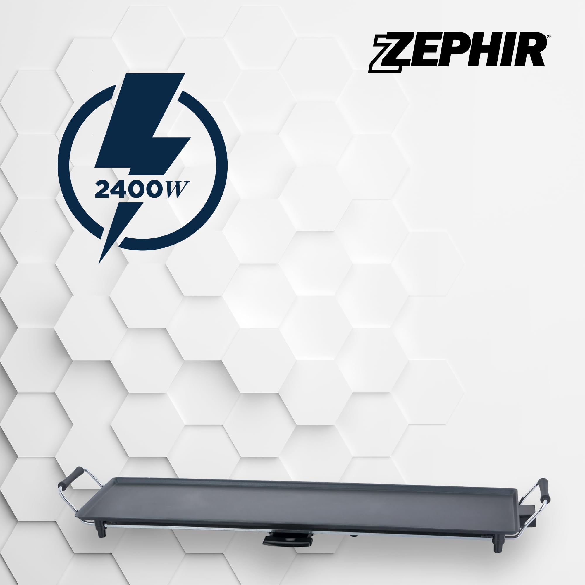 Zephir Griglia Teppanyaki Elettrica 2000W, Ampia Superficie Di Cottura, Termostato Regolabile E Amovibile, Maniglie Termoisolanti, Piedini Antiscivolo