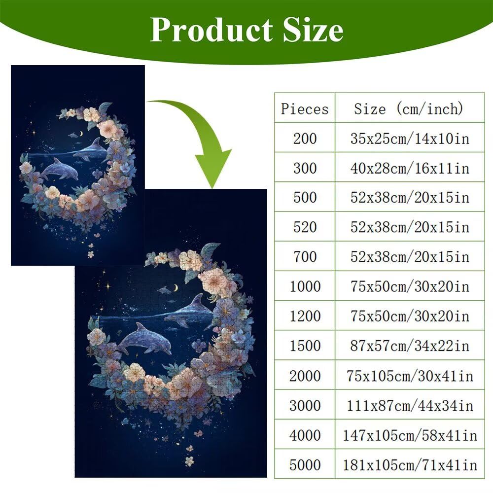 5000 Pezzi Puzzle Adulti - Delfino & Flower - Fabbricazione in Legno Robusto (Forma Classica) - Decorazione Murale con Poster - Prodotto Riservato ad Adulti e 14 Anni in Su (181x105cm) P3#1291