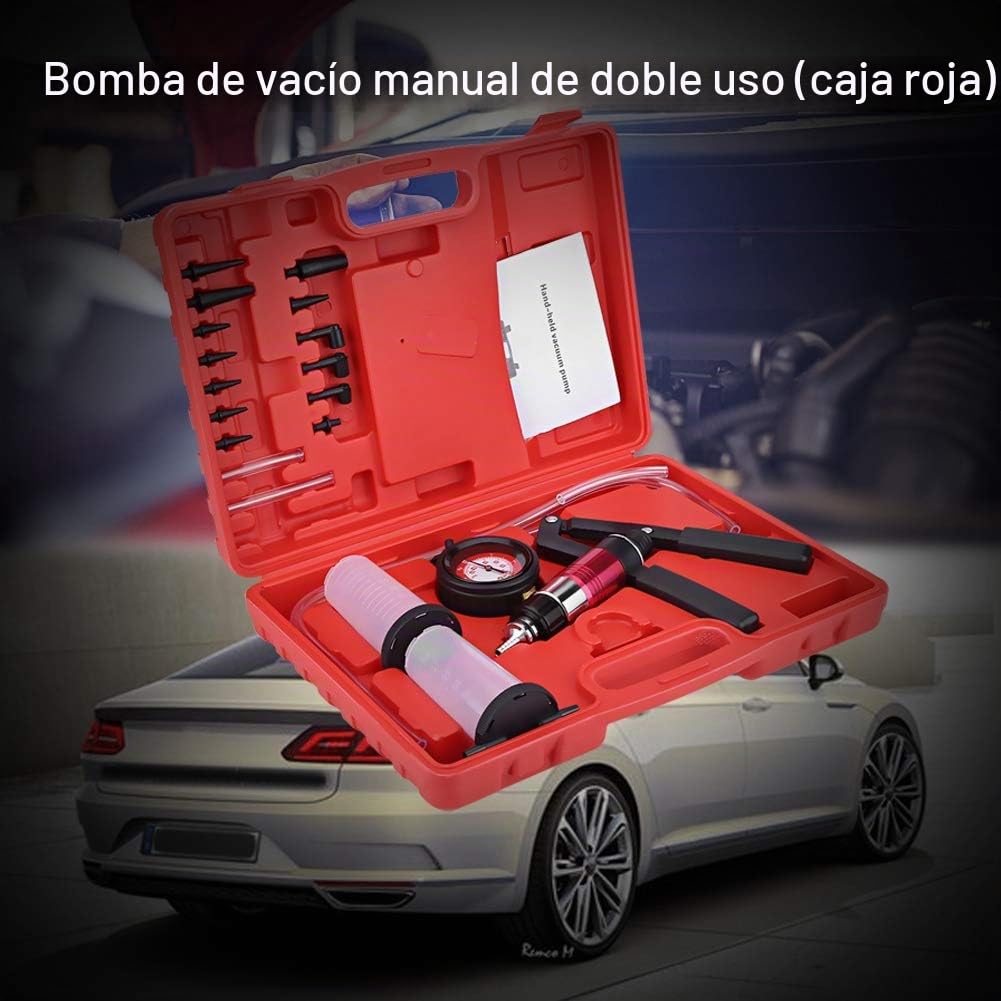Kit de Bomba de Vacío y Probador de Presión para Sangrado de Frenos Compatible con la Mayoría de Vehículos con Adaptadores y Manómetro Incluido para Diagnóstico Preciso