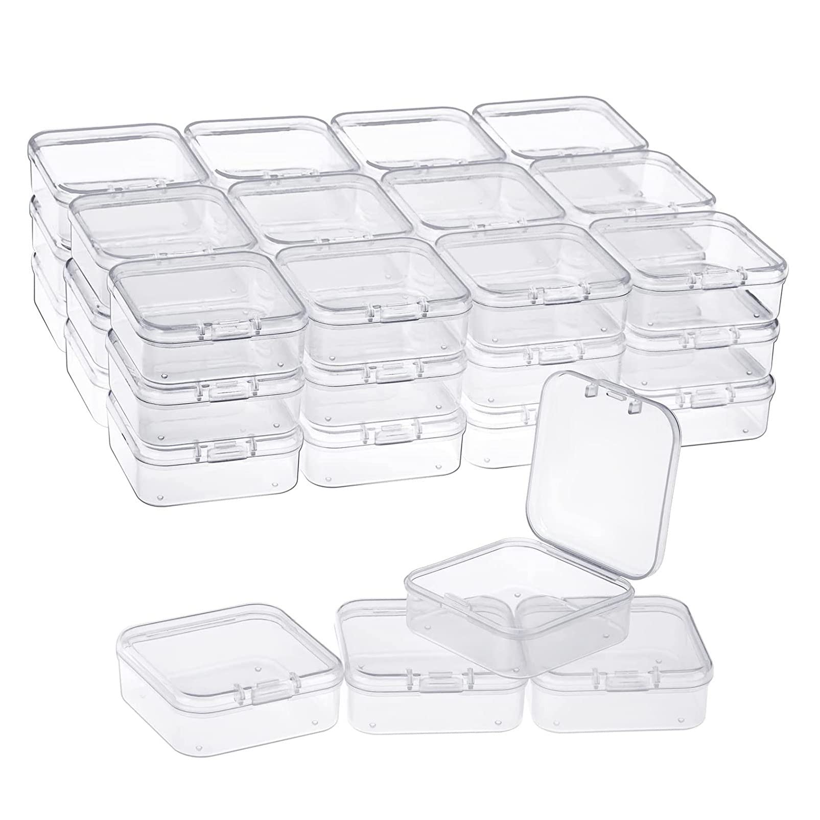 KJKVIVH 40 Pack Pack Clear Plastic Beads Storage Containers Box with Hinged Lid for Small Items, , Beads (2.2X2.2X0.79In)