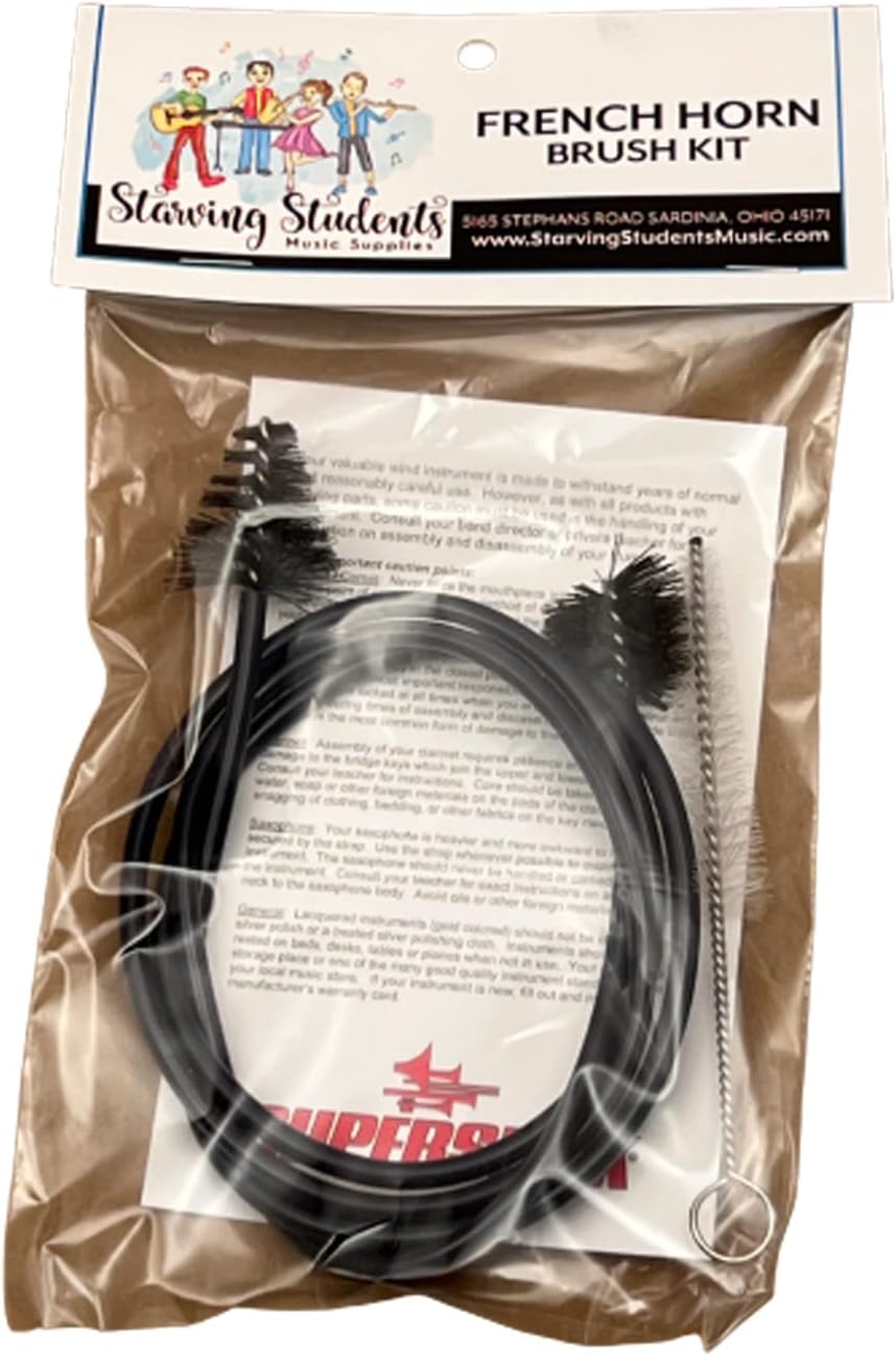 French Horn Brush Kit | 19" Flexible Vinyl Cleaning Snake | Brass Mouthpiece Brush | Essential for All Levels, Black | Products made by Superslick