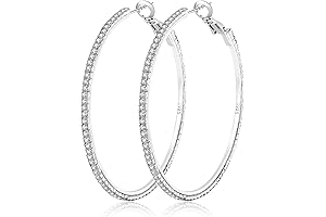 925 Sterling Silver Large Rhinestone Hoop Earrings for Women