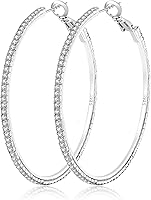 OOOPEL 925 Sterling Silver Rhinestone Hoop Earrings for Women - Large Cubic Zirconia Sparkly Hoops 20-70mm Hypoallergenic