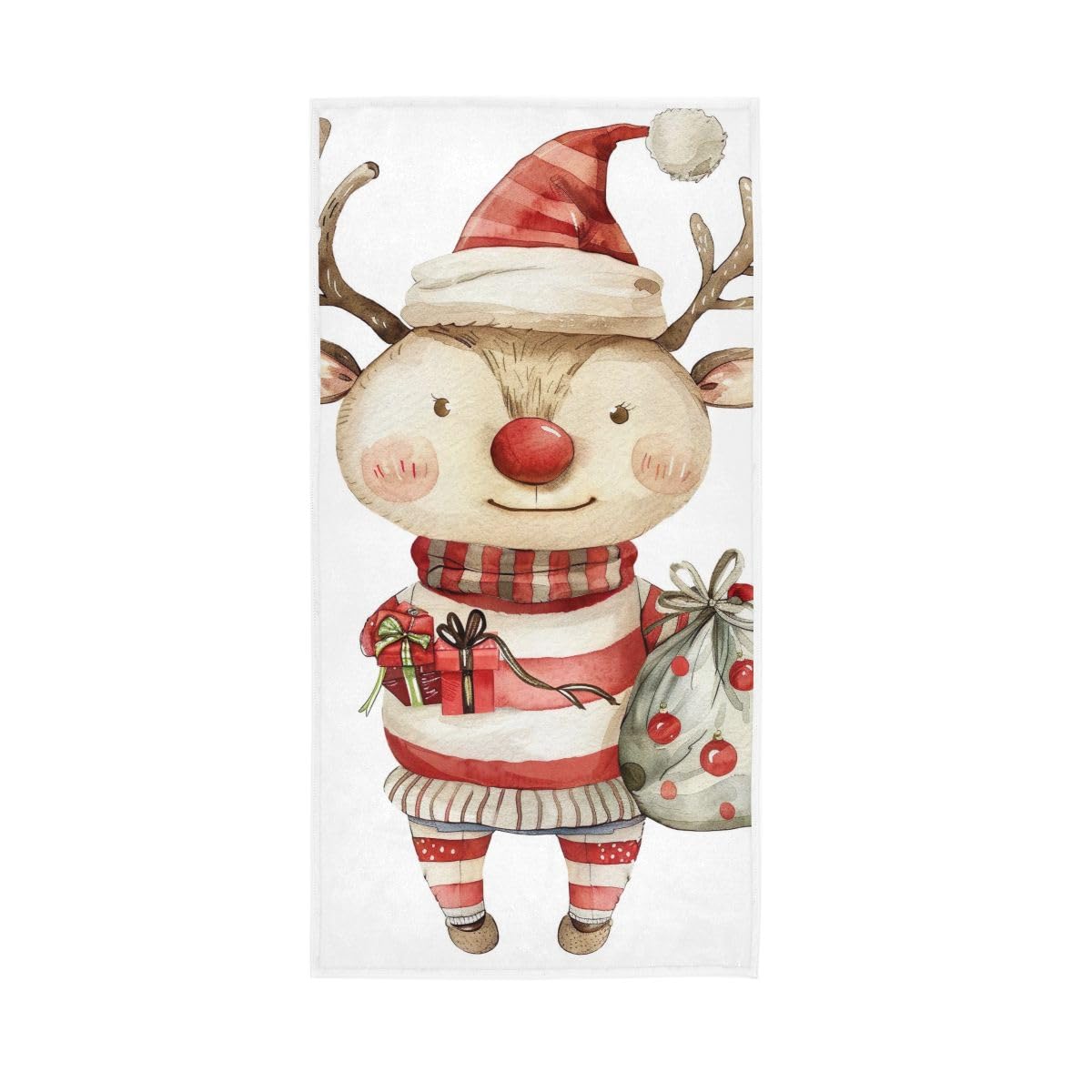 LSRCPD Watercolor Christmas Reindeer Hand Towels, Bath Hand Towel 15 x 30 Inches, Lightweight Towels