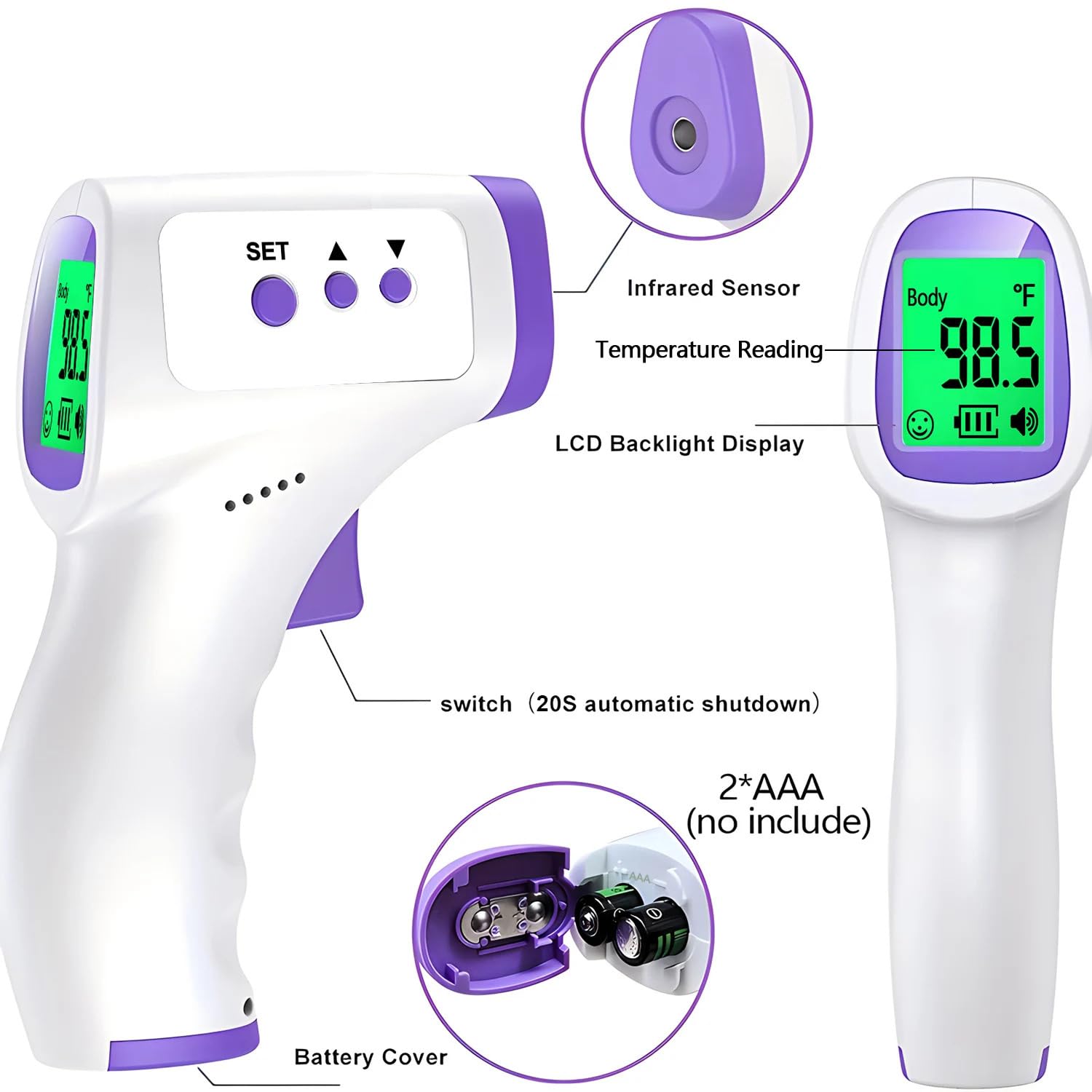Thermomètre Frontal Sans Contact, Thermomètre Frontal Adulte et Bebe avec Lecture Instantanée 1s, Thermometre Numérique 32 Mémoire, Alarme de Fièvre, Rapides et Précises