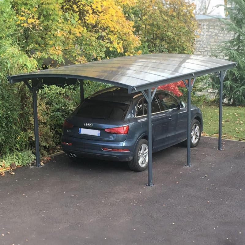 Carport Autoportant en Aluminium et Polycarbonate 17,28m² | Protection Véhicule Anti-UV et Intempéries | Gris Anthracite avec Kit d'ancrage Inclus | Robuste avec Gouttières Latérales
