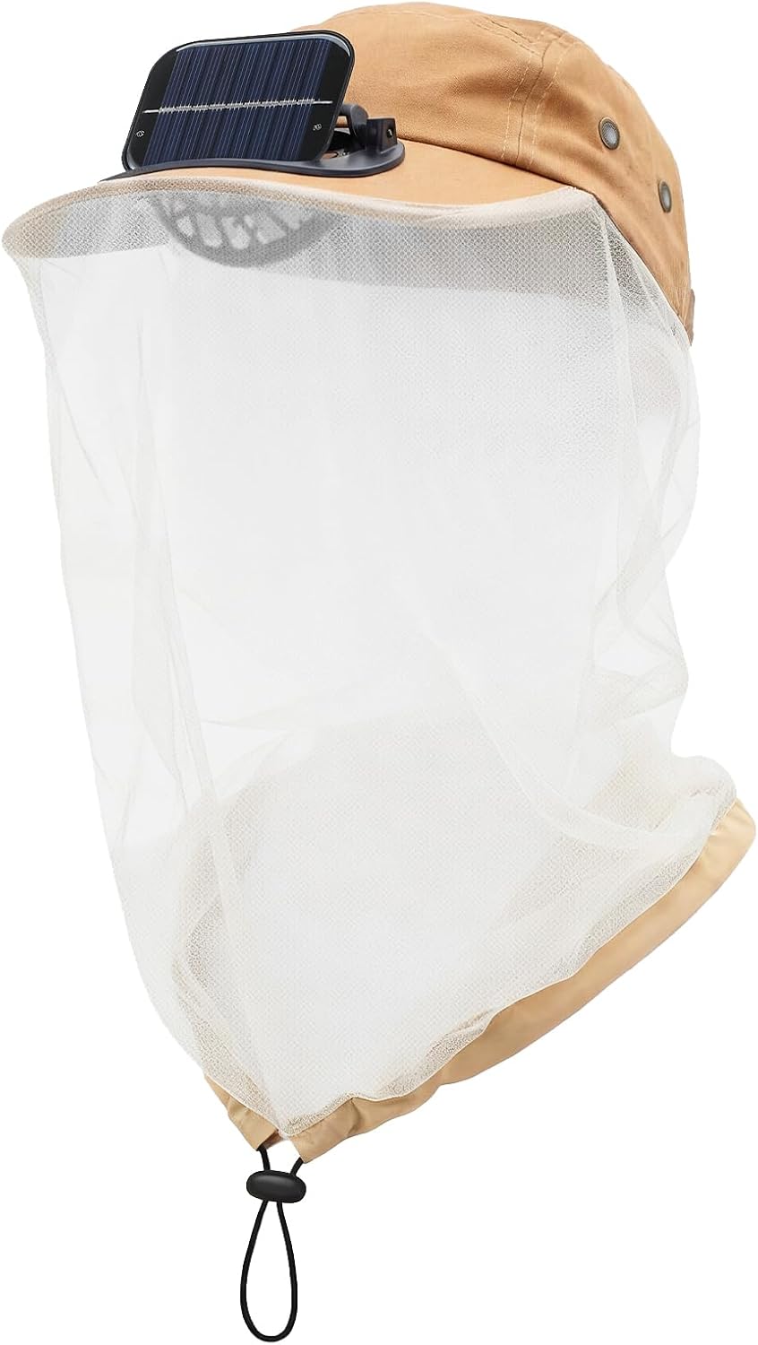 Berlune Mosquito Net Hat with Fan Built-in Solar Fan Safari Hat with Netting Sun Protection Men Women Outdoor Fishing Hiking