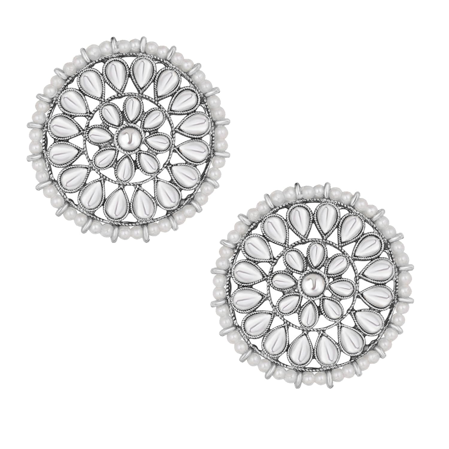Peora White 18k Gold Plated Kundan Beads Studed Round Stud Earrings for Girls & Women (B07QM8JWB9) Amazon Price History, Amazon Price Tracker