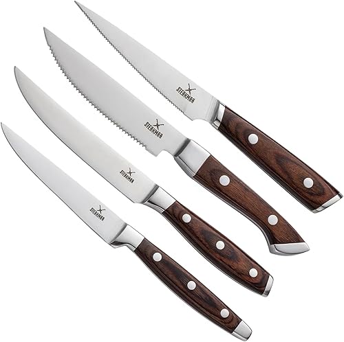 Miniatura 2 de Juego de 4 cuchillos para carne caja de regalo de madera  Nueva idea de regalo única  Cuchillos de carne con mango de madera  Cuchillos de carne sin