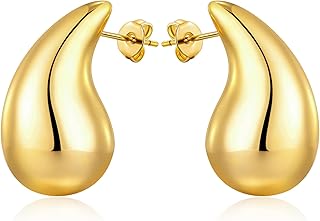 Chunky Gold Hoop Earrings for Women Lightweight 18K Gold Plated Hypoallergenic Waterdrop Hollow stud Earrings Trendy Statement Drop Earrings Dupe