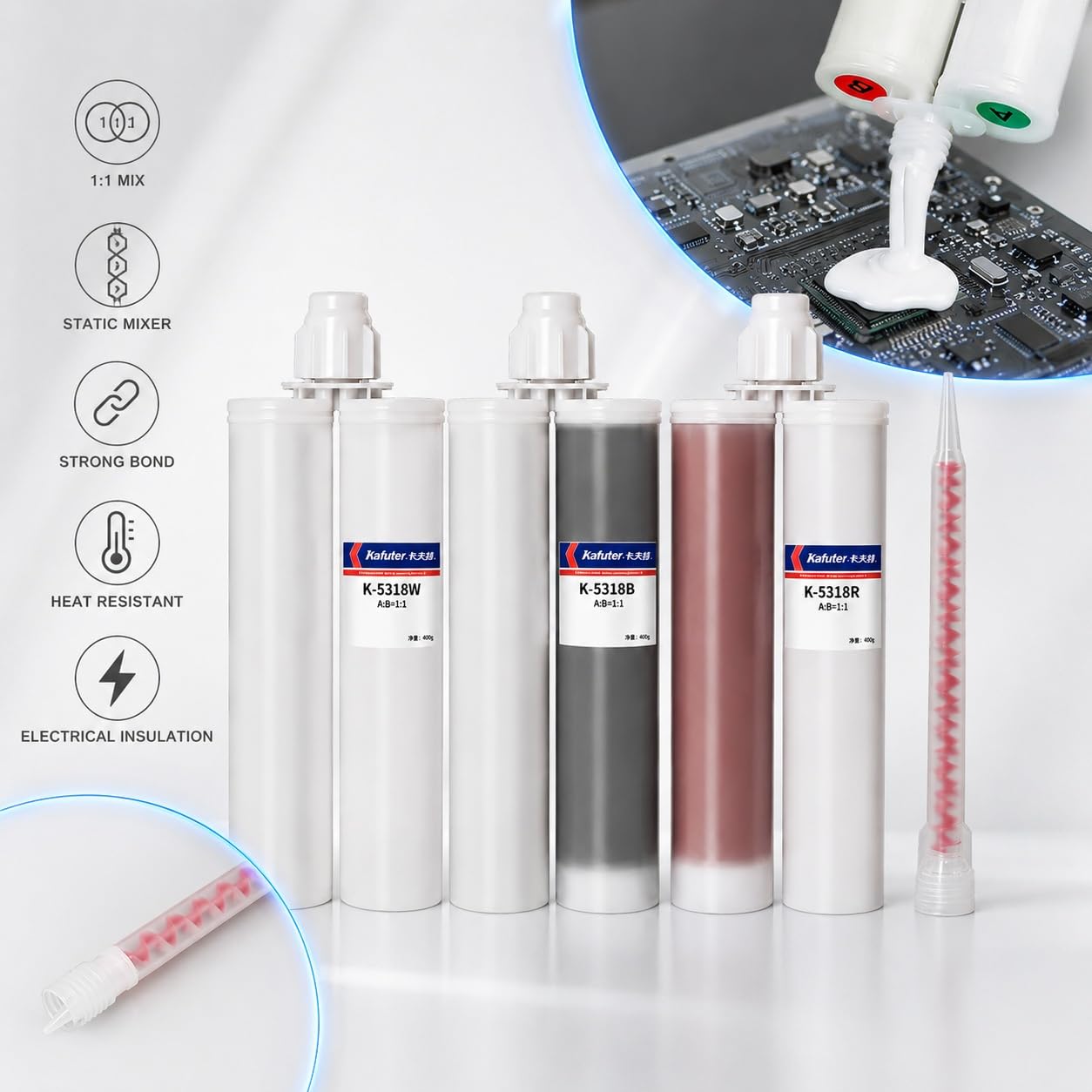 VIDOO Kafuter Adhésif Élastomère d'Enrobage 400g, Colle Mastic Étanche et Isolant pour Compteurs et Appareils - K-5318BL