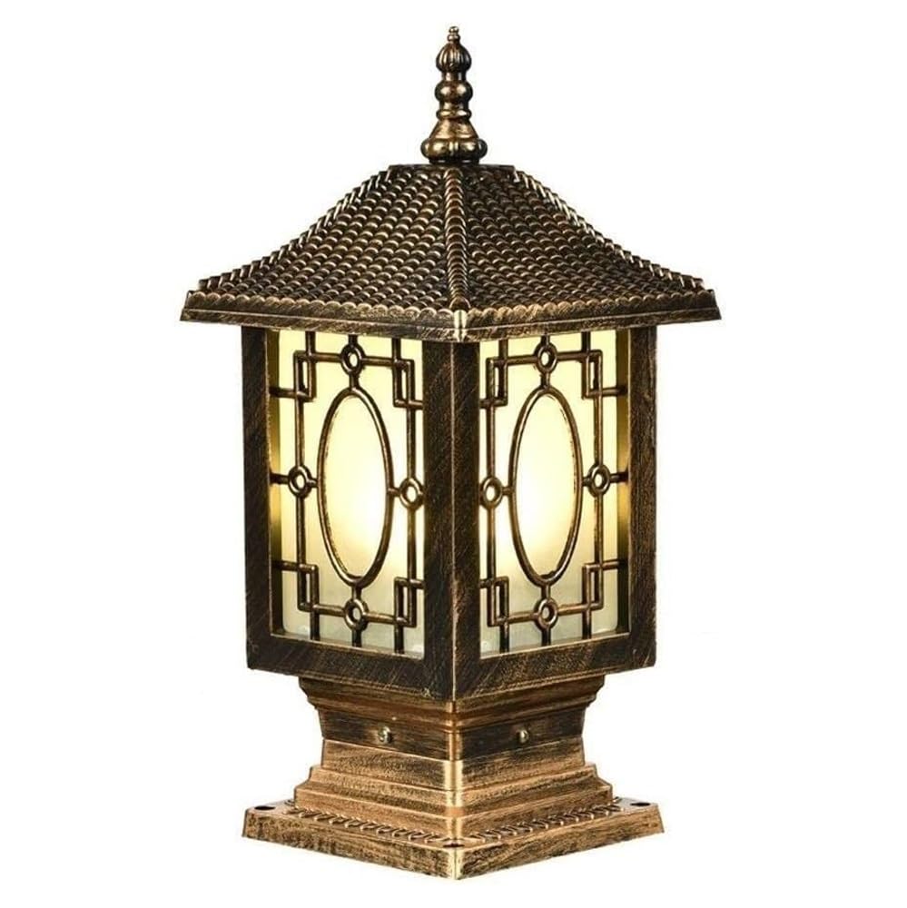 GTHTUHFD Nostalgia Pillar Lamp, Outdoor Post Lighting, Rainproof Column Light For Patio, Backyard, Front Porch Decor,Brass-H:16.9inch/43cm