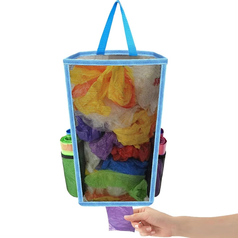 CTRLZS Hanging Breathable Plastic Grid Garbage Bag Socks Sundries Storage Organizers Kitchen Bathroom Storage Bag Blue