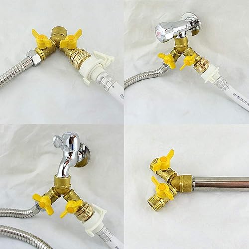 Miniatura 8 de Fdit Adaptador de grifo G12 de 2 vías con interruptor de válvula de cobre, separador de agua, conector de grifo para lavadora