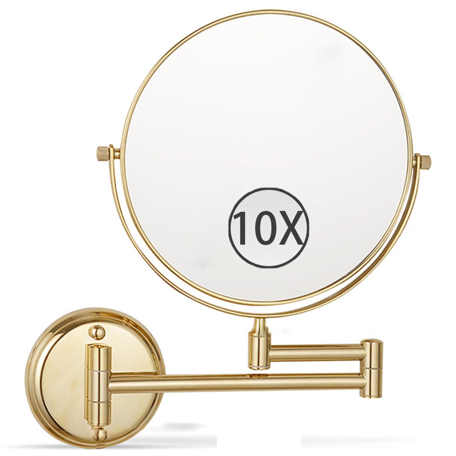 SXFSDOU 6" Wall Mounted Makeup Mirror with Magnification, Double Sided Magnifying Mirror, 360° Swivel Extendable Vanity for Bathroom,Gold,10X