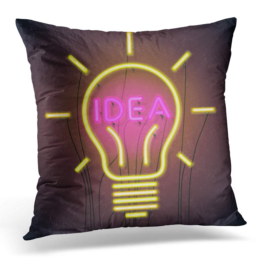 Awowee Cushion Cover 45x45cm/18x18inches Pink Neon of Successful Idea Inspired By Bulb Shape Home Decor Throw Pillow Cover Square Pillowcase for Bed Sofa